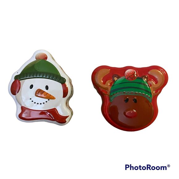 Galerie Miniature Tins Set of 2 Christmas Snowman Reindeer Character Container - Picture 1 of 8